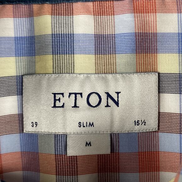 Eton Slim Fit Button Shirt Men's 15.5 39 Medium Multicolor Plaid Formal Causal - Picture 5 of 9